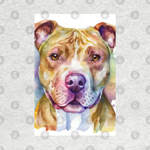 Light Brown Pit Bull Terrier Watercolor Portrait by designs4days